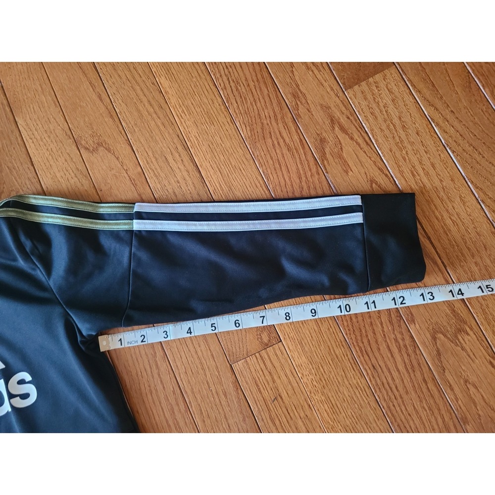 Adidas Black Spellout Full Zip Track Jacket Activewear Boys Size 7 Black Olive - Picture 6 of 7